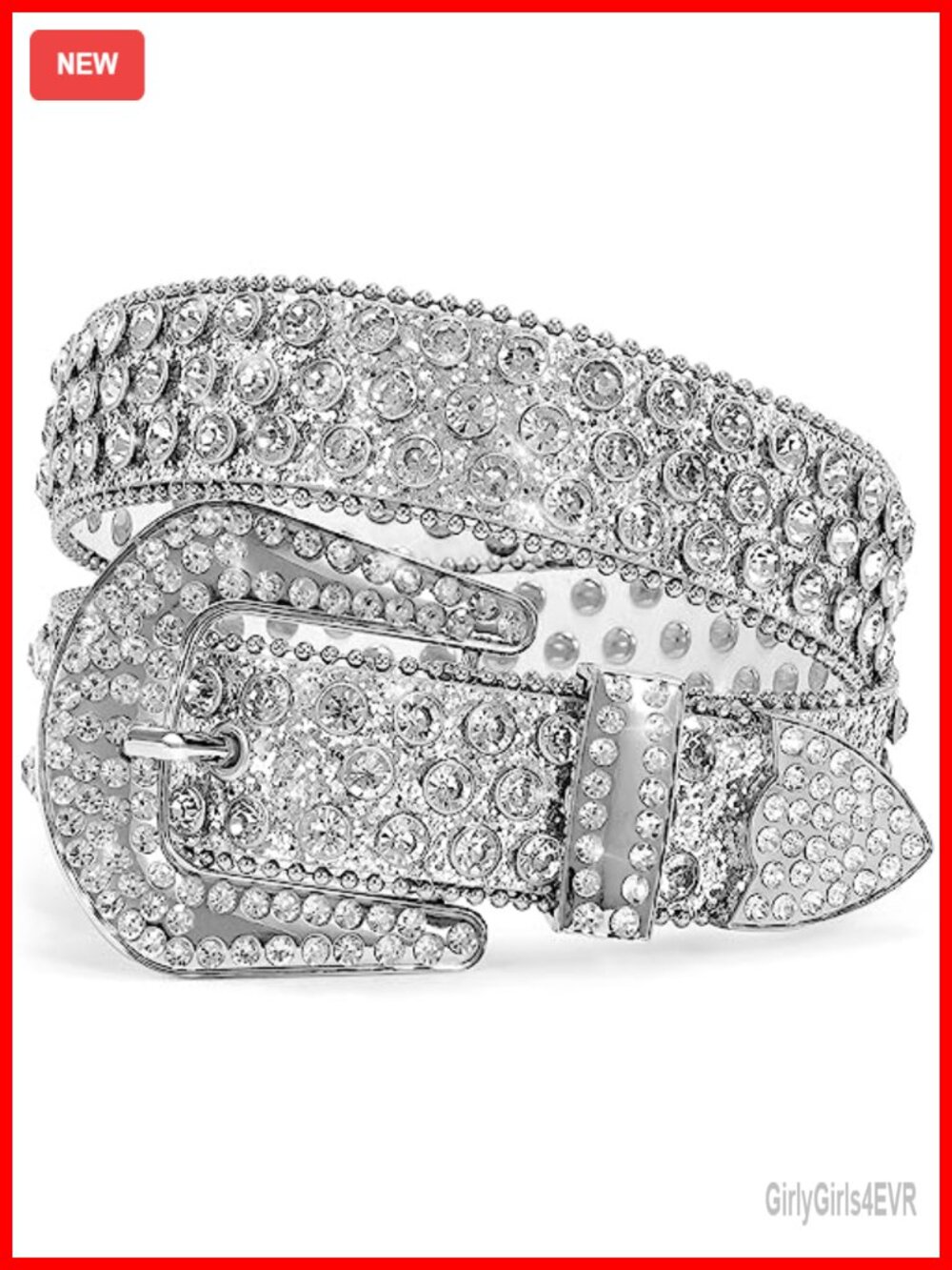 Rhinestone Bling Studded 1.5" Leather Belt for Jeans with Silver Buckle